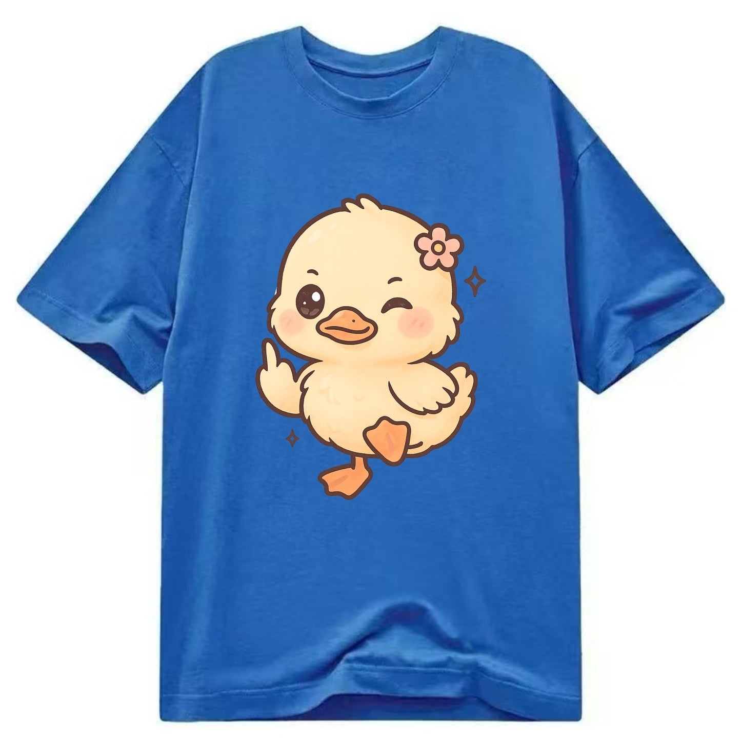 fluffy baby duck with small flower, one webbed foot raised sassily - Classic T-shirt - Blue