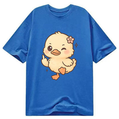 fluffy baby duck with small flower, one webbed foot raised sassily - Classic T-shirt - Blue
