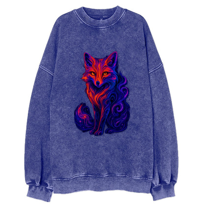 Clever fox with tail dissolving into cosmic nebula swirls, orange to purple - Vintage Sweatshirt - Blue