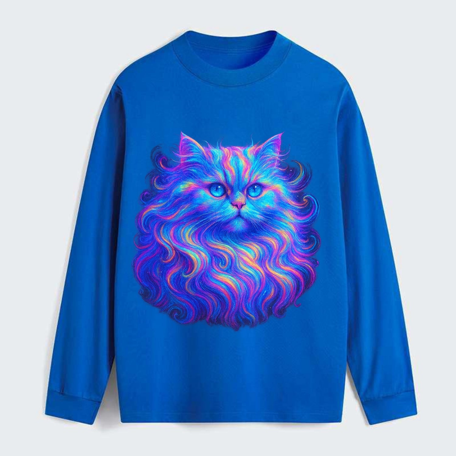 Luxurious Persian cat with flowing fur that refracts into rainbow - Classic Long Sleeve Shirt - Blue