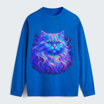 Luxurious Persian cat with flowing fur that refracts into rainbow - Classic Long Sleeve Shirt - Blue