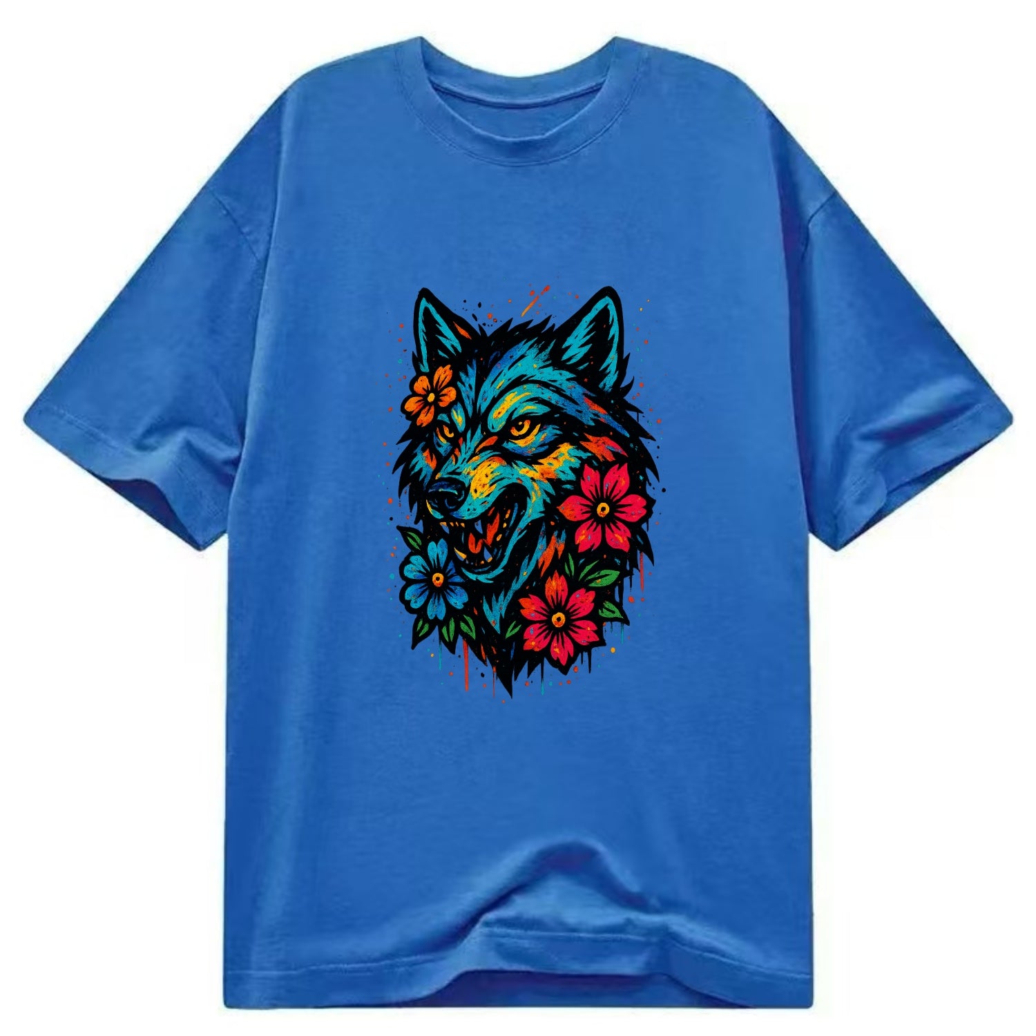 Floral Wolf Garden  - Classic T-shirt - Blue