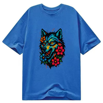 Floral Wolf Garden  - Classic T-shirt - Blue