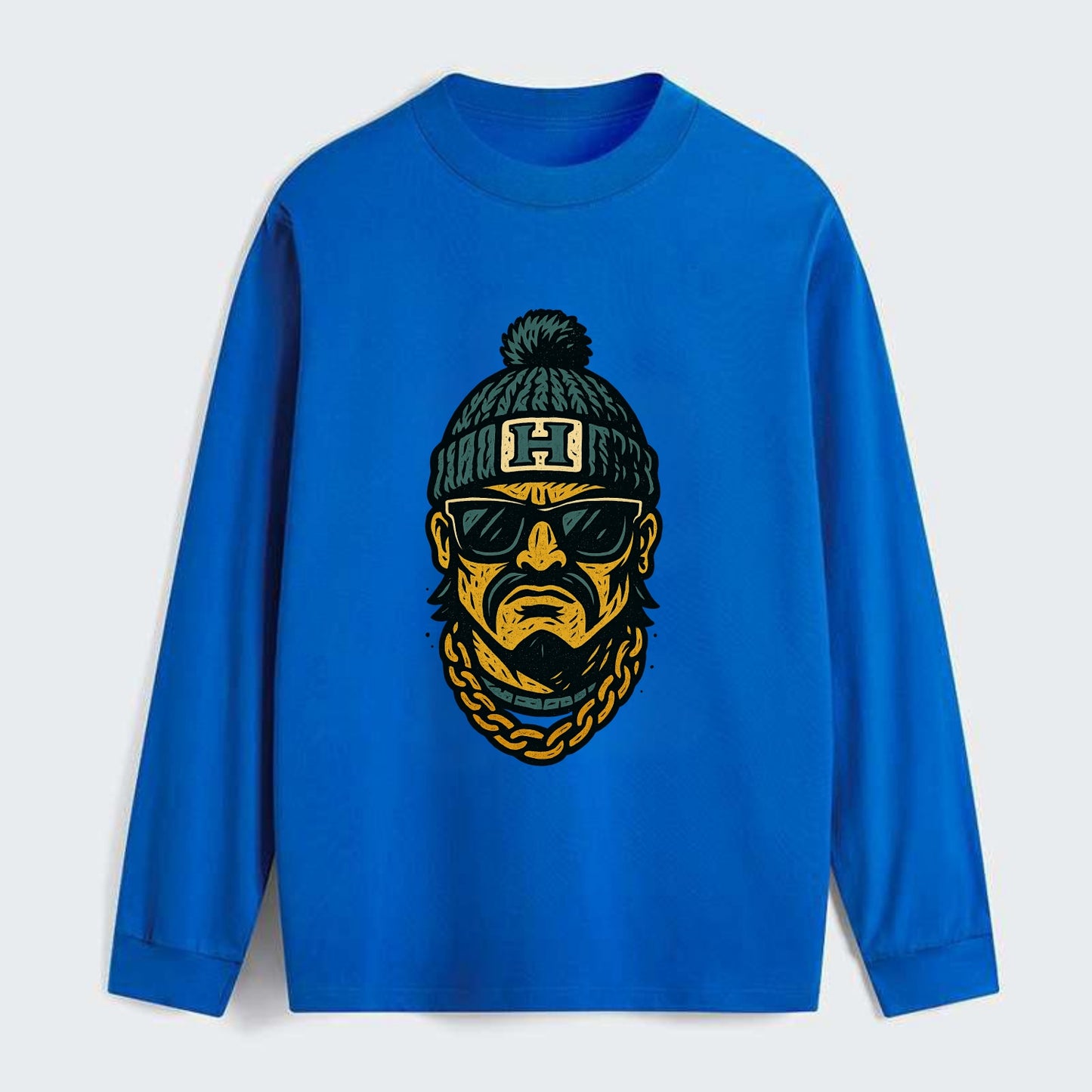 Honolulu Warrior wearing Hawaii beanie with H patch - Classic Long Sleeve Shirt - Blue