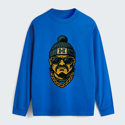 Honolulu Warrior wearing Hawaii beanie with H patch - Classic Long Sleeve Shirt - Blue