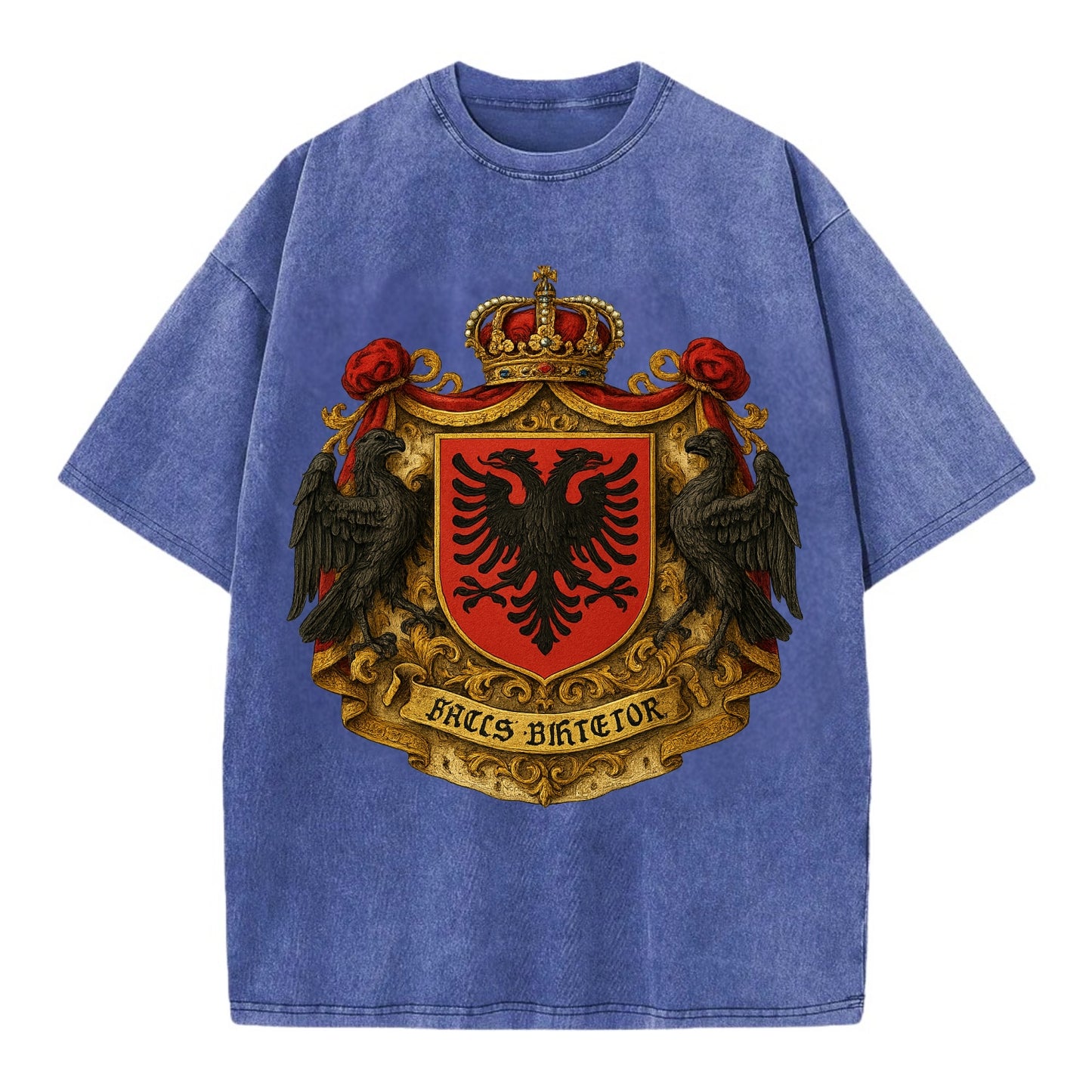 Albania Double Eagle Emblem  - Vintage T-shirt - Blue