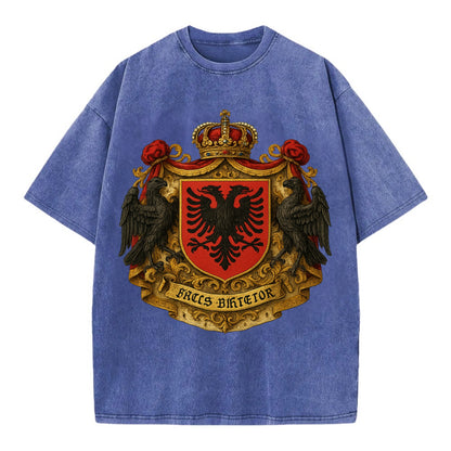 Albania Double Eagle Emblem  - Vintage T-shirt - Blue