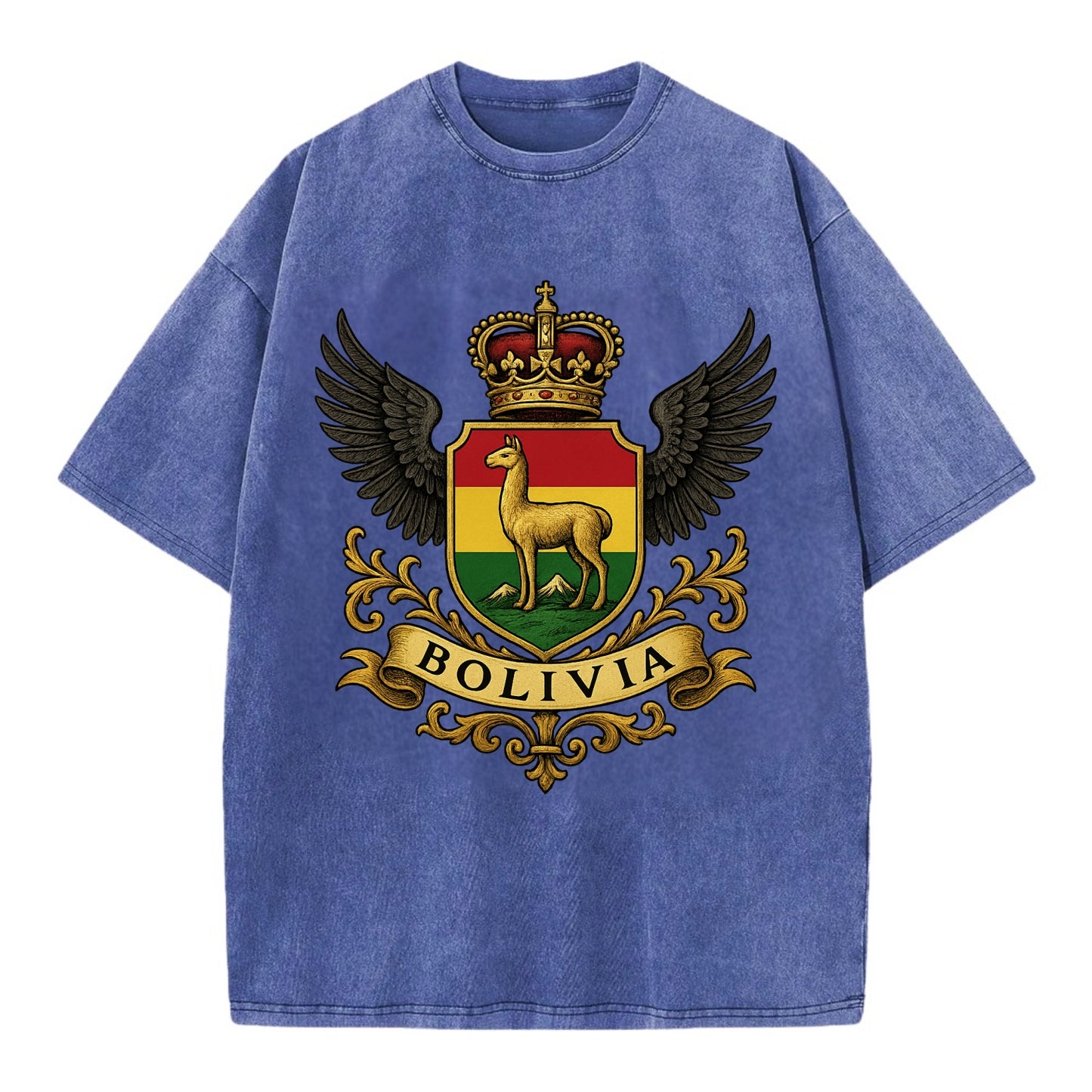 Bolivia Llama Emblem  - Vintage T-shirt - Blue