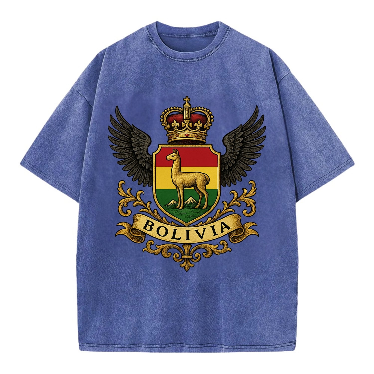 Bolivia Llama Emblem  - Vintage T-shirt - Blue