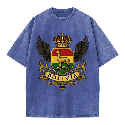 Bolivia Llama Emblem  - Vintage T-shirt - Blue