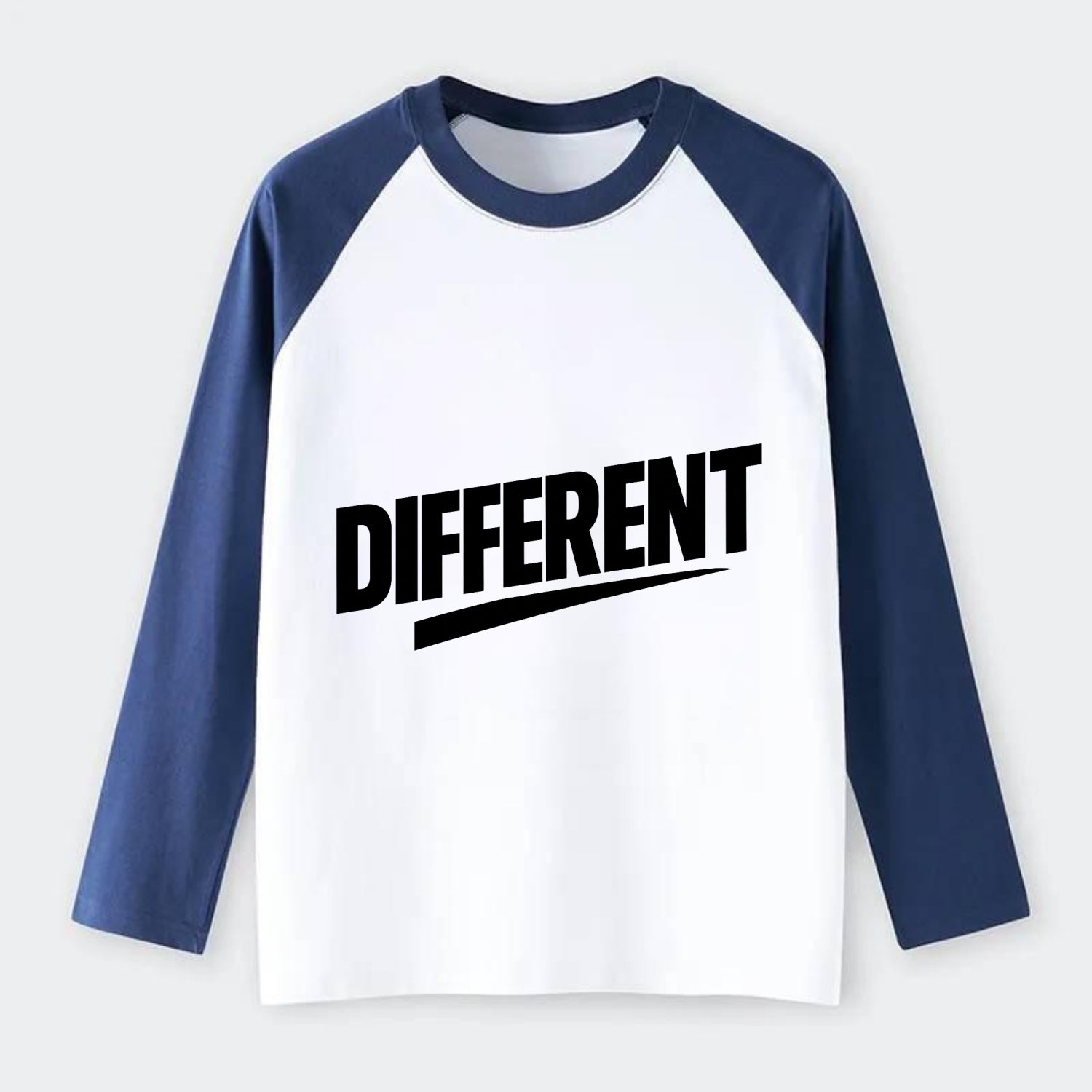 Bold typography design - "DIFFERENT" - standing out, not following - Raglan Long Sleeve T-Shirt - Blue