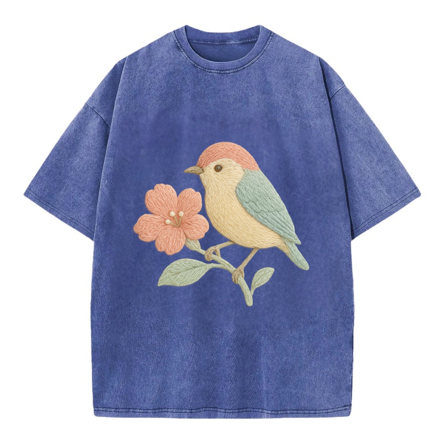 Peach Flowerpecker - Vintage T-shirt - Blue