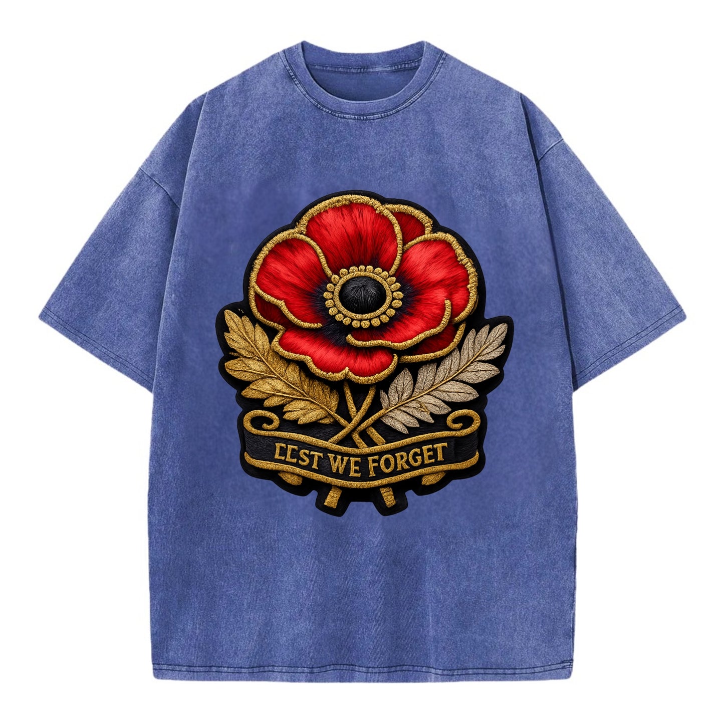 MEMORIAL POPPY - red poppy flower in scarlet , remembrance - Vintage T-shirt - Blue