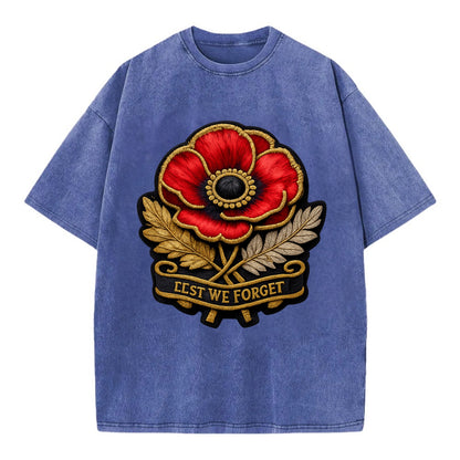 MEMORIAL POPPY - red poppy flower in scarlet , remembrance - Vintage T-shirt - Blue