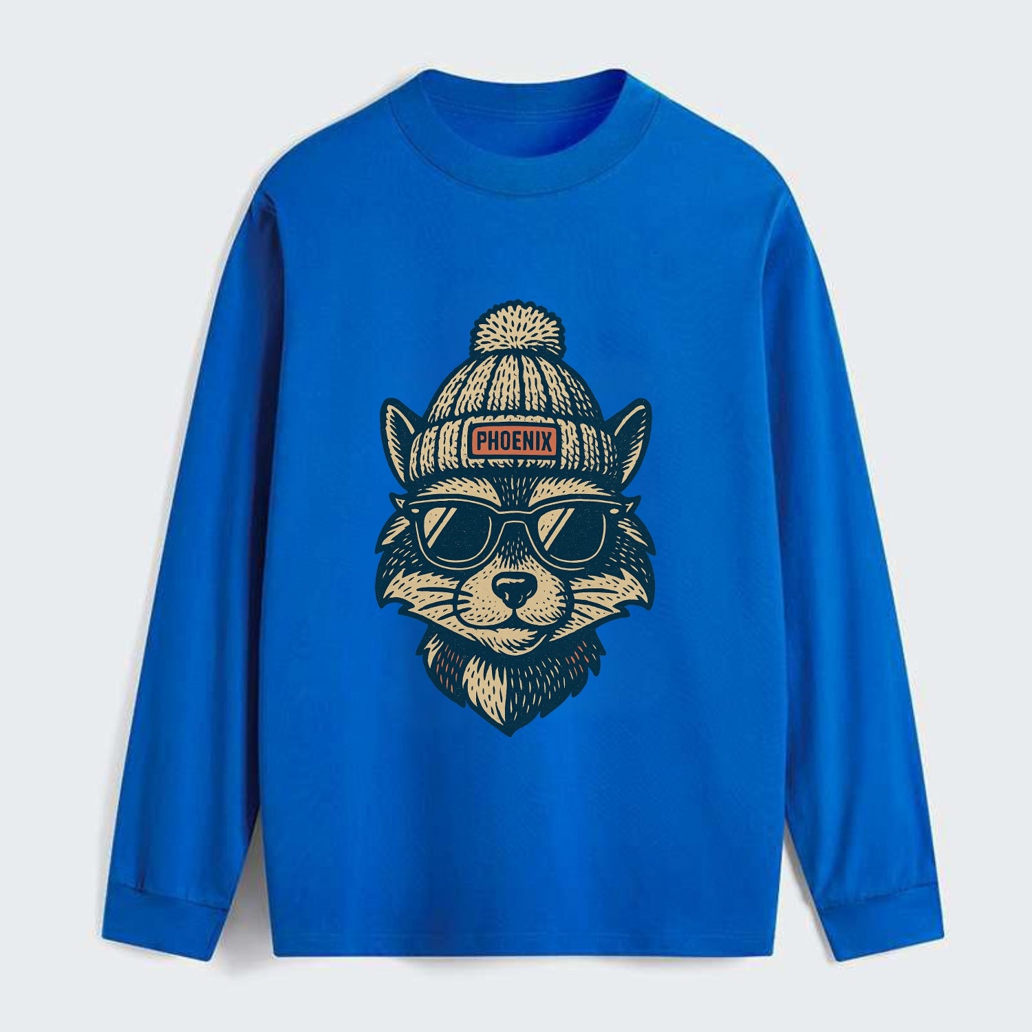 Arizona Ringtail wearing Phoenix beanie with pom pom and wayfarer - Classic Long Sleeve Shirt - Blue
