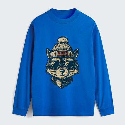 Arizona Ringtail wearing Phoenix beanie with pom pom and wayfarer - Classic Long Sleeve Shirt - Blue