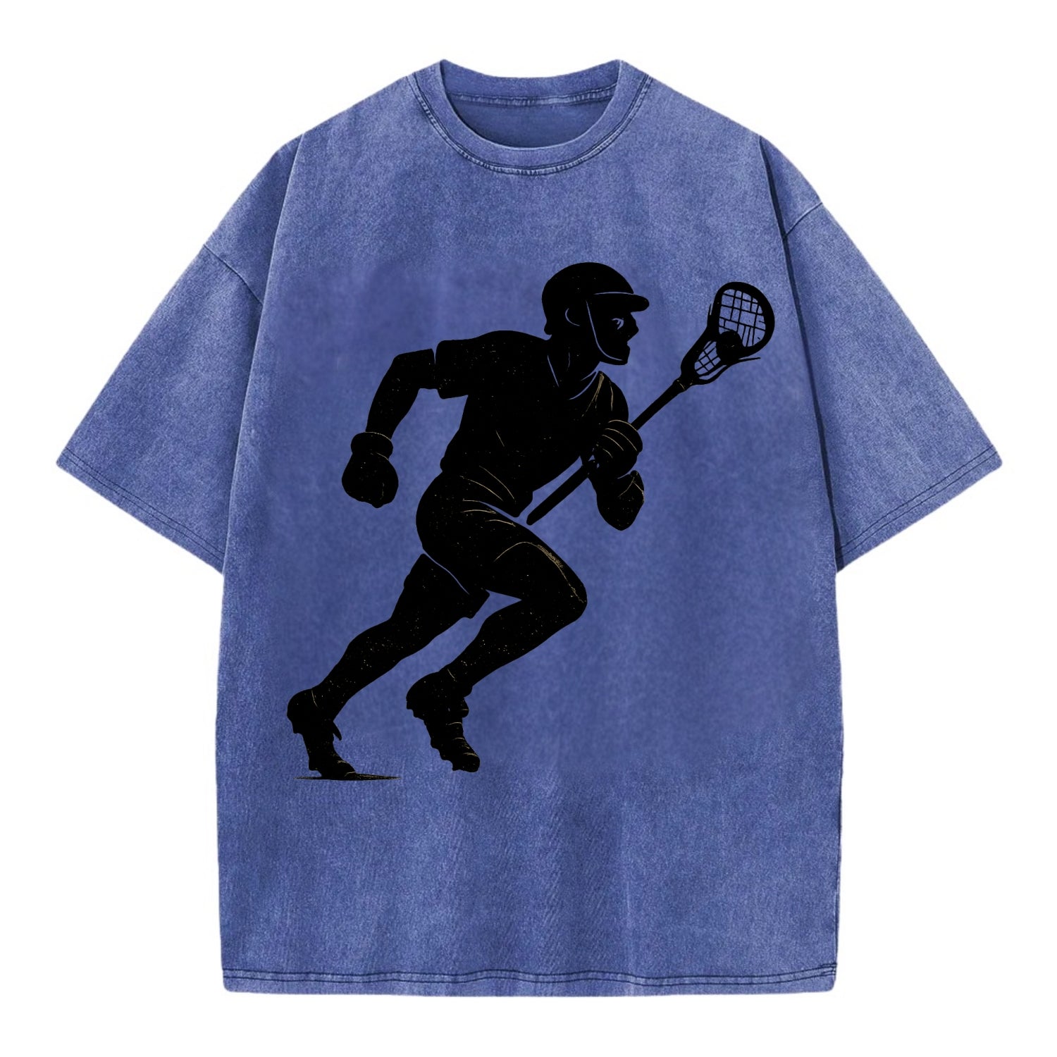 Lacrosse player cradling and running - Vintage T-shirt - Blue