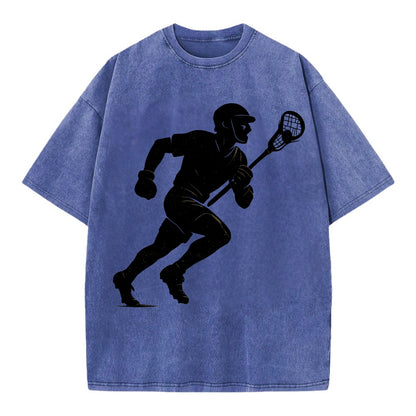 Lacrosse player cradling and running - Vintage T-shirt - Blue