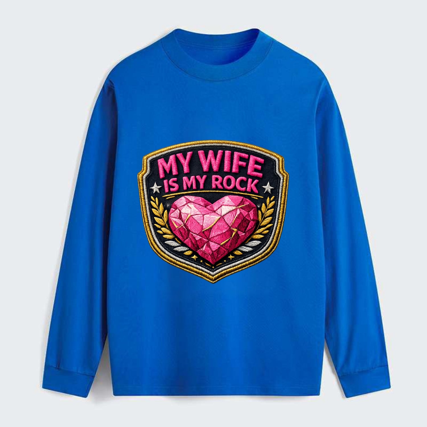 MY WIFE IS MY ROCK - pink rock heart - pink - solid wife - Classic Long Sleeve Shirt - Blue