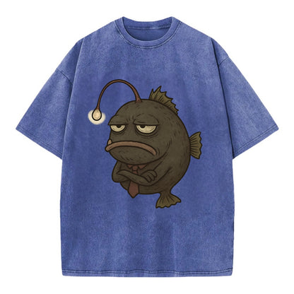 THE ANGLERFISH LURES DISAPPOINTMENT | Dark gray anglerfish with dim light - Vintage T-shirt - Blue