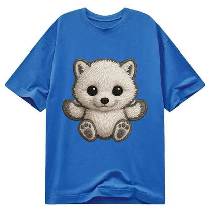 Baby Arctic Fox - white fluffy, tiny black nose, bright curious eyes, - Classic T-shirt - Blue