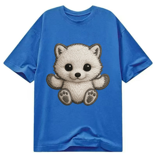Baby Arctic Fox - white fluffy, tiny black nose, bright curious eyes, - Classic T-shirt - Blue