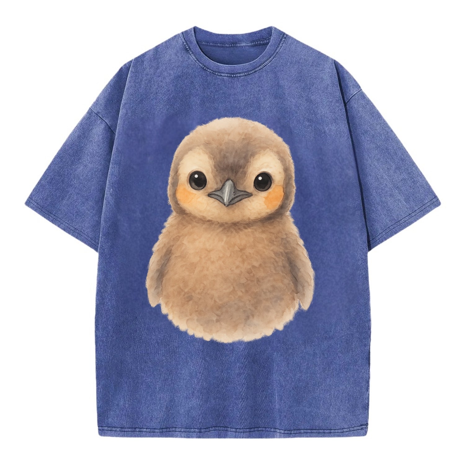 Baby King Penguin - orange cheek patches, fluffy brown, large eyes, front-facing, - Vintage T-shirt - Blue