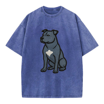 American Staffordshire Terrier - Blue embroidered design - Vintage T-shirt - Blue