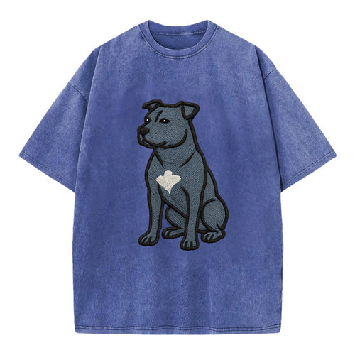 American Staffordshire Terrier - Blue embroidered design - Vintage T-shirt