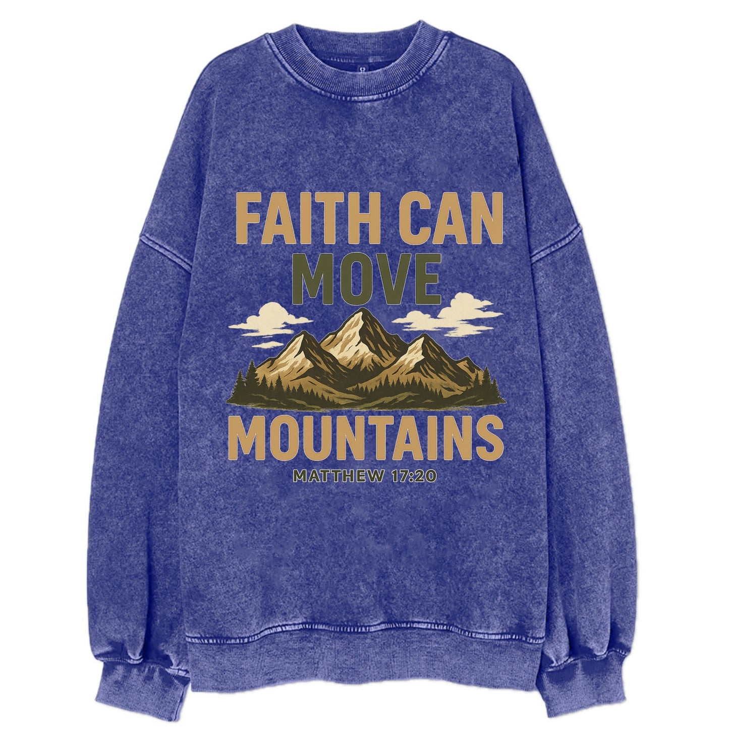 Matthew 17:20 Mountains - Vintage Sweatshirt - Blue