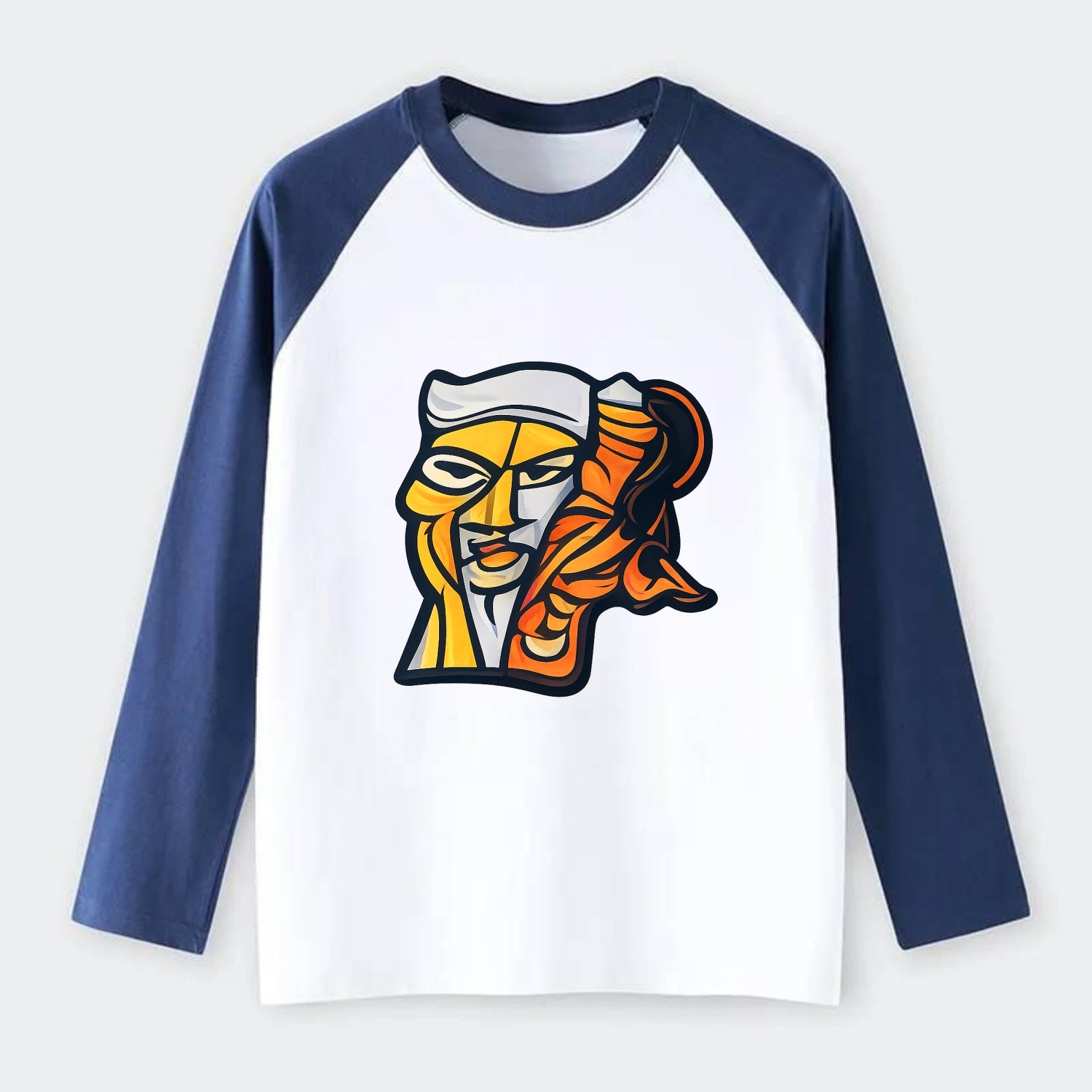 Axis Face - Raglan Long Sleeve T-Shirt - Blue