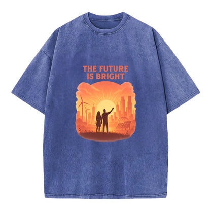 Sunrise over thriving sustainable city - "The Future is Bright" - optimistic - Vintage T-shirt - Blue