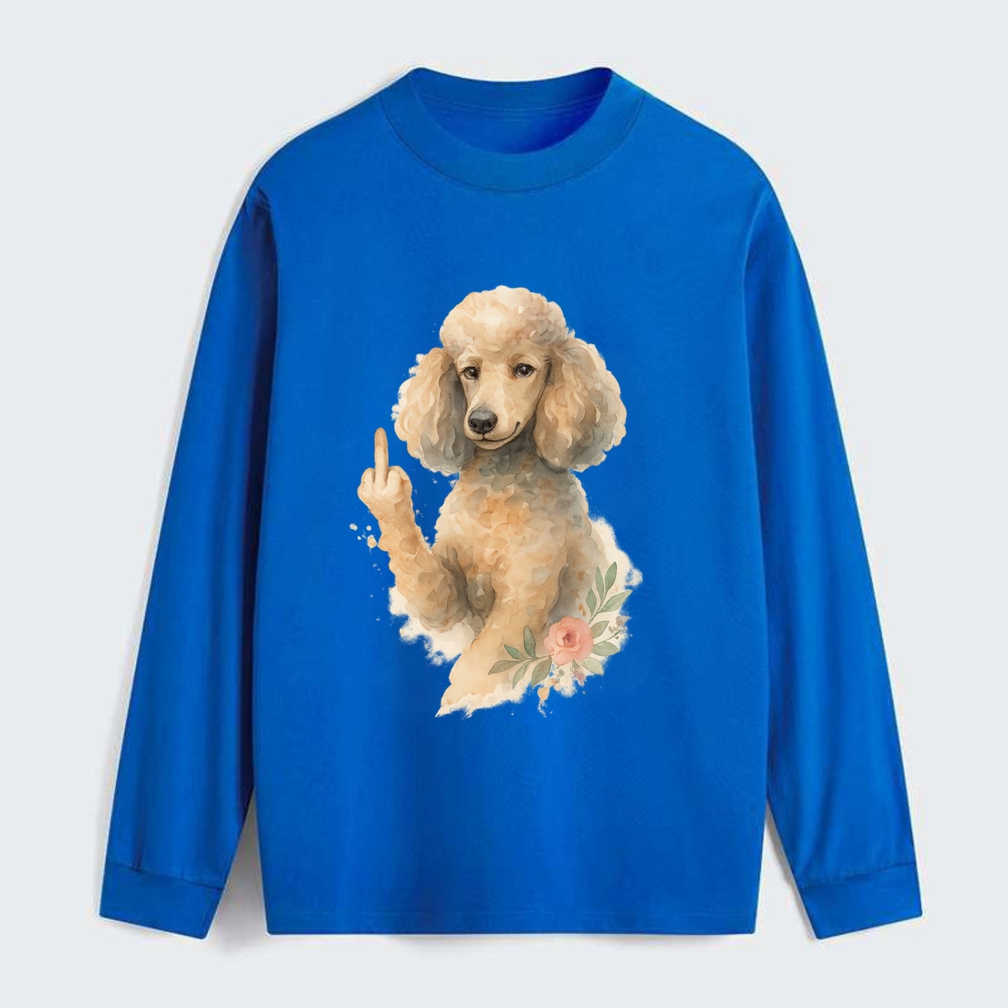 Standard Poodle with curly styled coat, intelligent face, fancy paw - Classic Long Sleeve Shirt - Blue