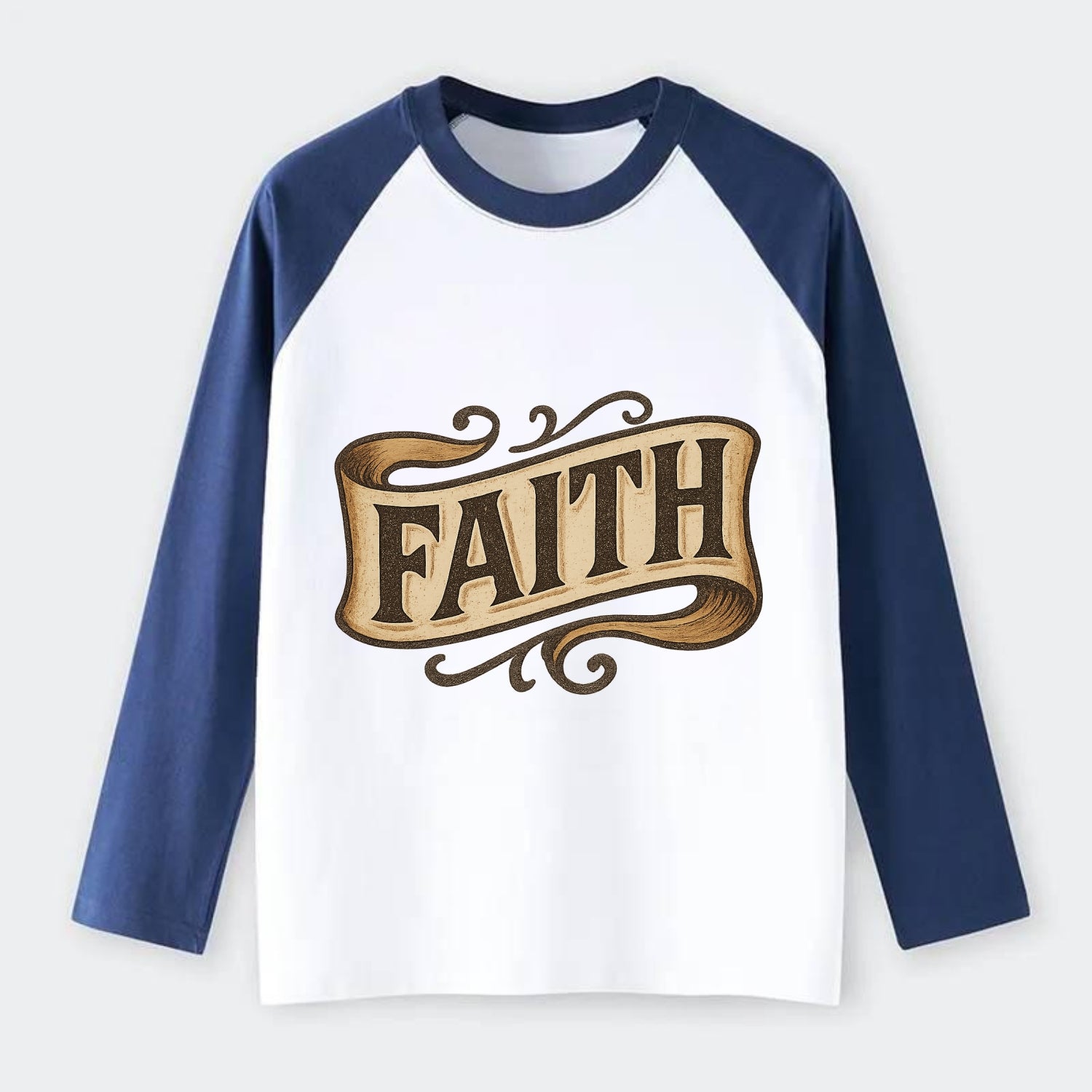 Bold typography design - "FAITH" - trust in the unseen, spiritual - Raglan Long Sleeve T-Shirt - Blue