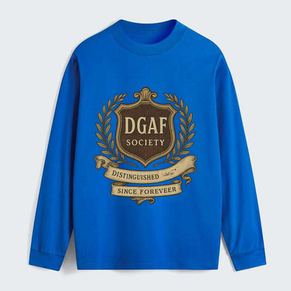 Official membership card design - "DGAF Society - Distinguished Members - Classic Long Sleeve Shirt - Blue