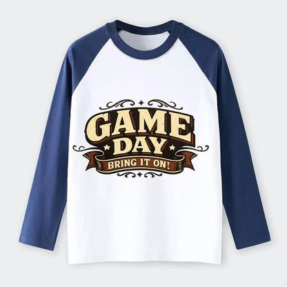 Bold typography design - "GAME DAY" - competition ready, bring it on - Raglan Long Sleeve T-Shirt - Blue