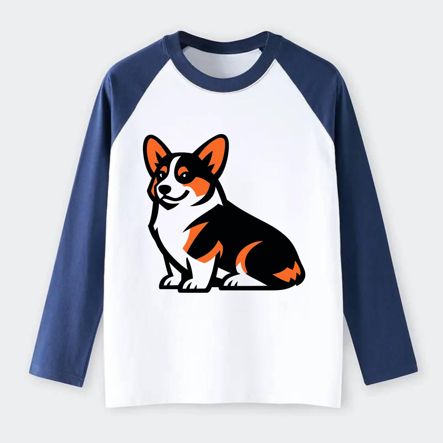 Tricolor Corgi Charm - Raglan Long Sleeve T-Shirt - Blue