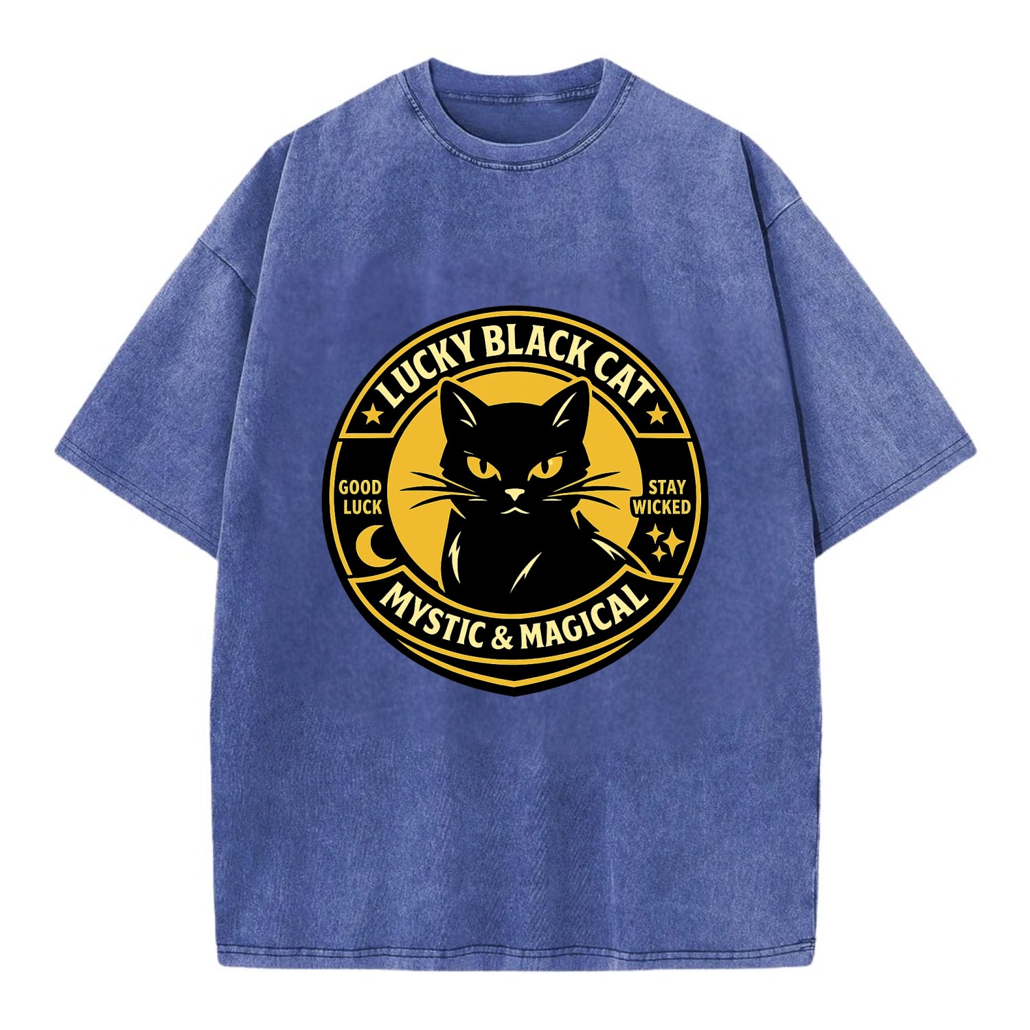 Mystic Feline Emblem - Vintage T-shirt - Blue