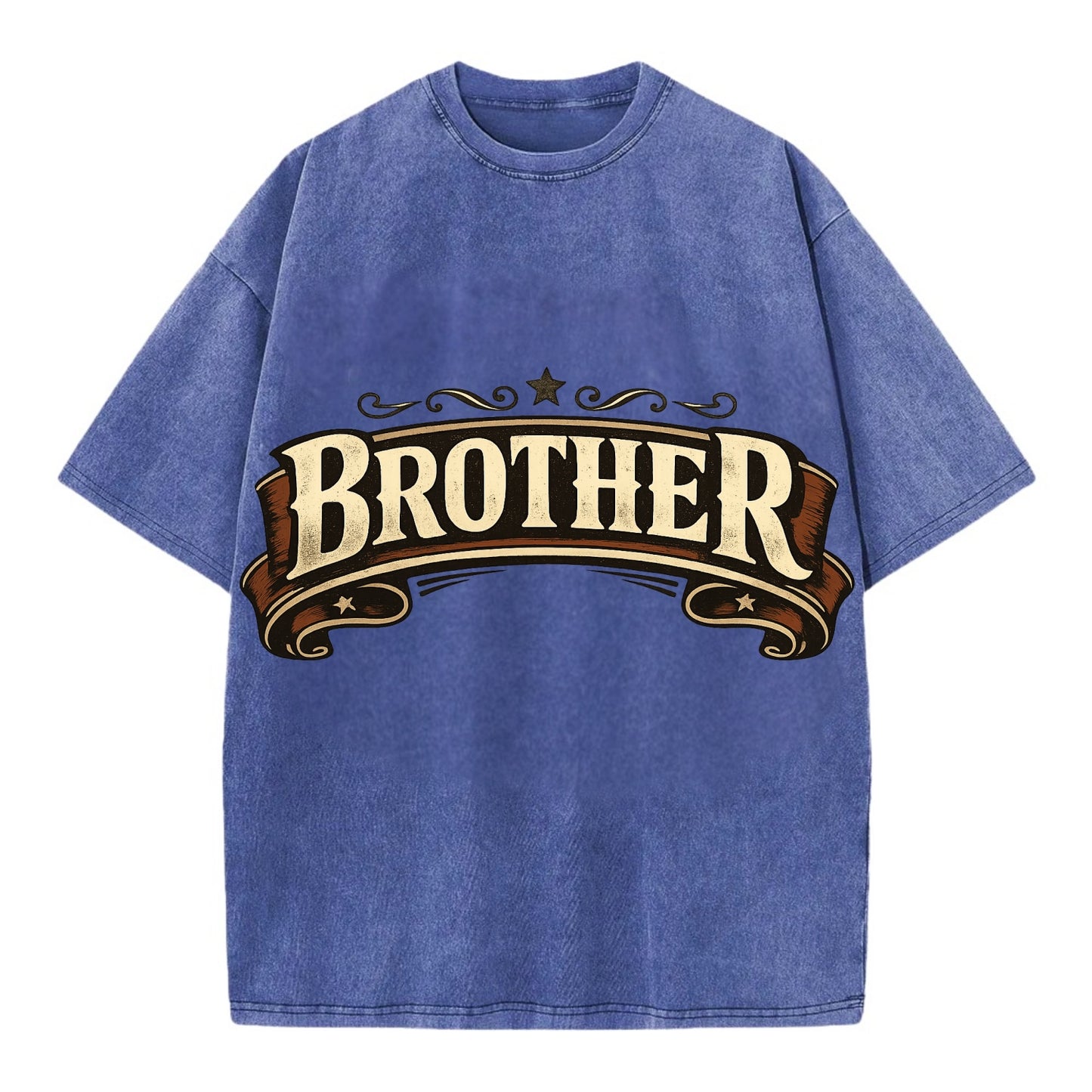 Bold typography design - "BROTHER" - male bond, brotherhood - Vintage T-shirt - Blue