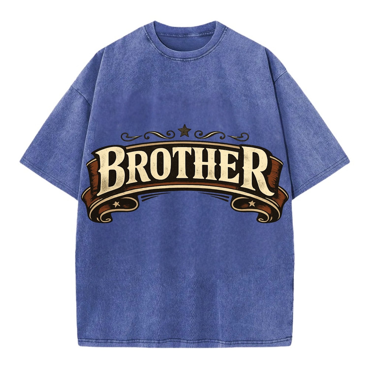 Bold typography design - "BROTHER" - male bond, brotherhood - Vintage T-shirt - Blue