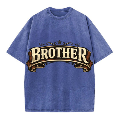 Bold typography design - "BROTHER" - male bond, brotherhood - Vintage T-shirt - Blue