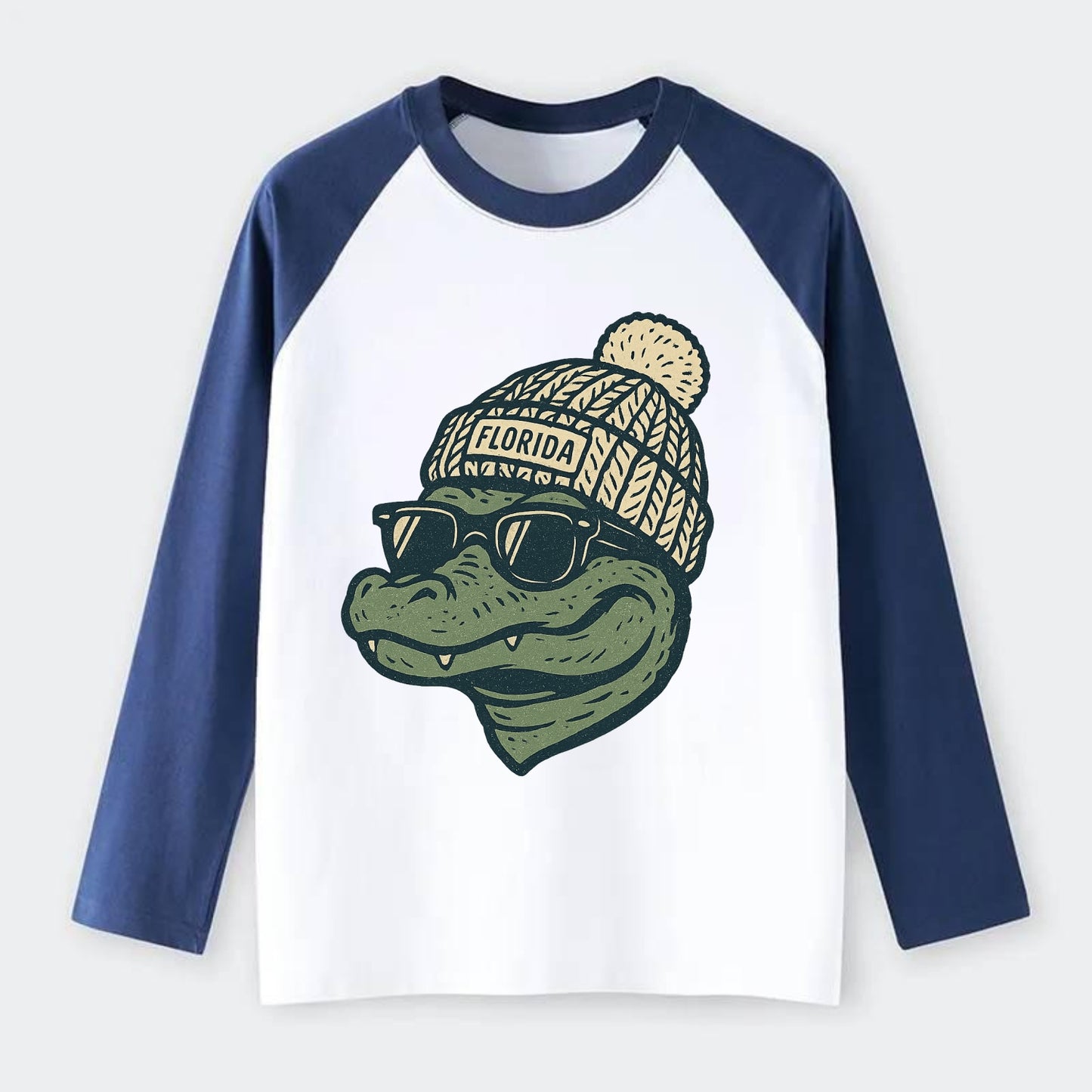 Gainesville Gator wearing Florida beanie - Raglan Long Sleeve T-Shirt - Blue
