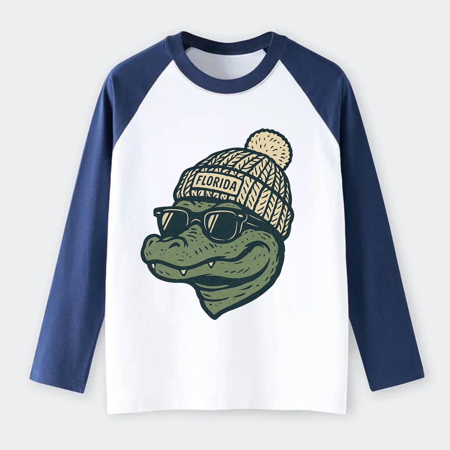 Gainesville Gator wearing Florida beanie - Raglan Long Sleeve T-Shirt - Blue