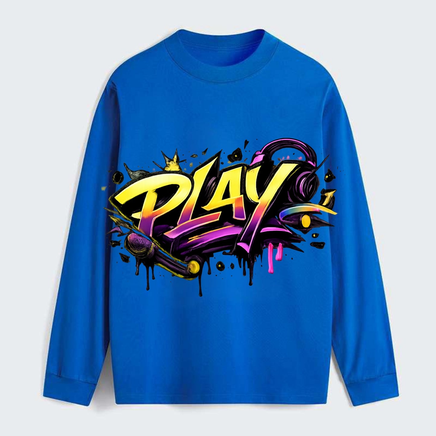 Bold typography design - "PLAY" - creative expression, musical - Classic Long Sleeve Shirt - Blue