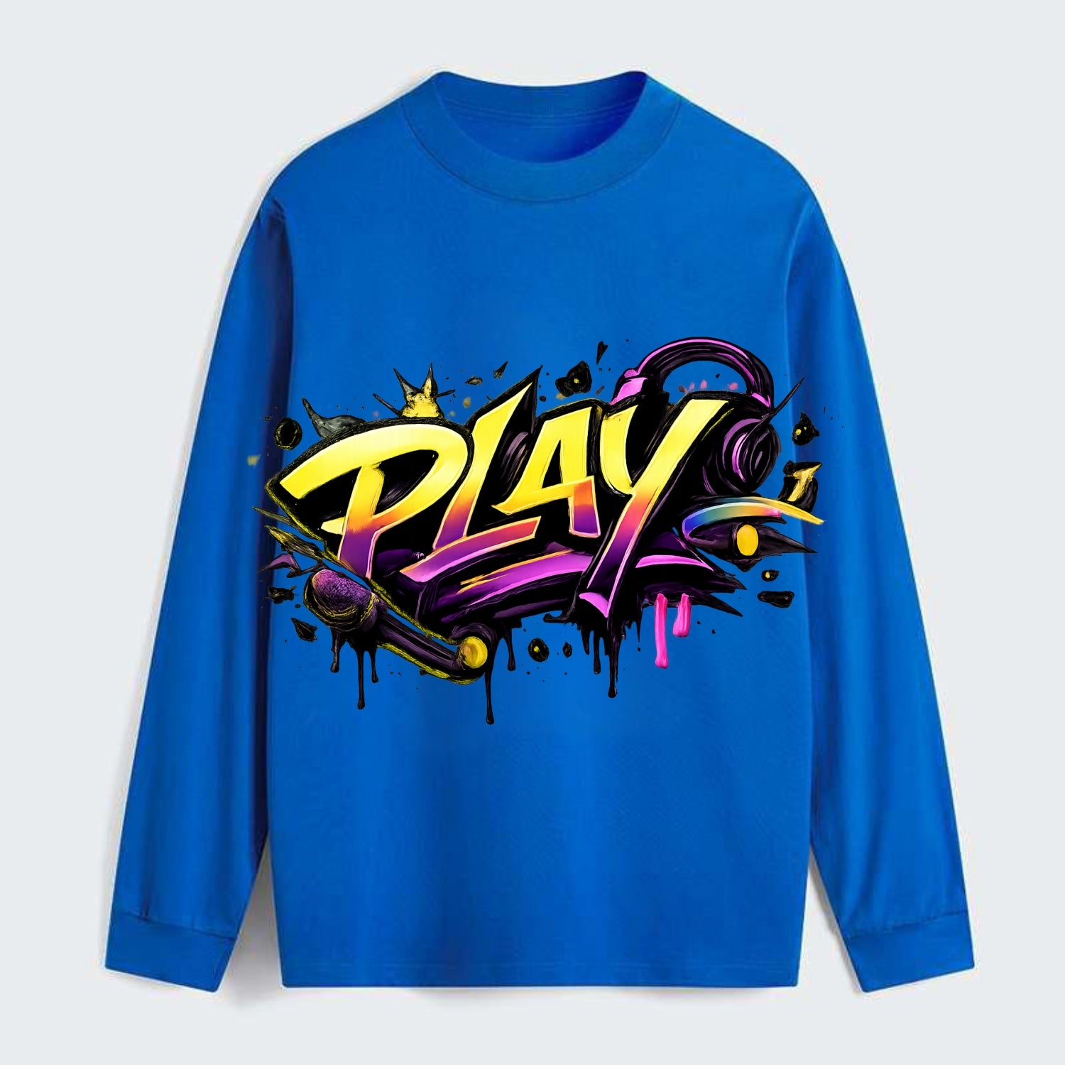 Bold typography design - "PLAY" - creative expression, musical - Classic Long Sleeve Shirt - Blue