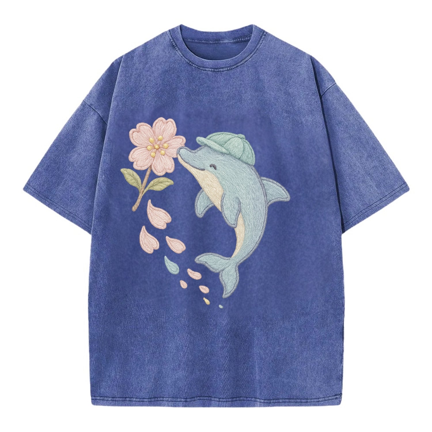 Dolphin Sakura Leap  - Vintage T-shirt - Blue