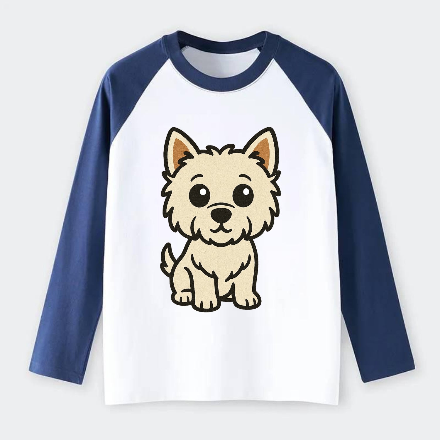 West Highland White Terrier - Alert standing pose - Raglan Long Sleeve T-Shirt - Blue