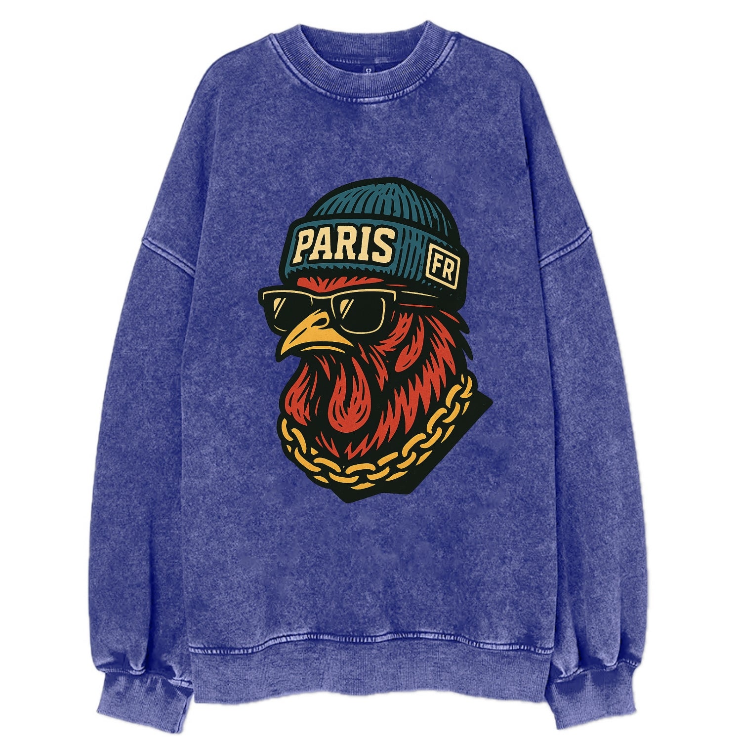 Paris Rooster - Vintage Sweatshirt - Blue
