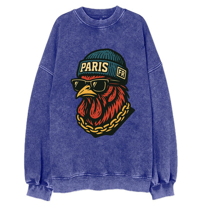 Paris Rooster - Vintage Sweatshirt - Blue