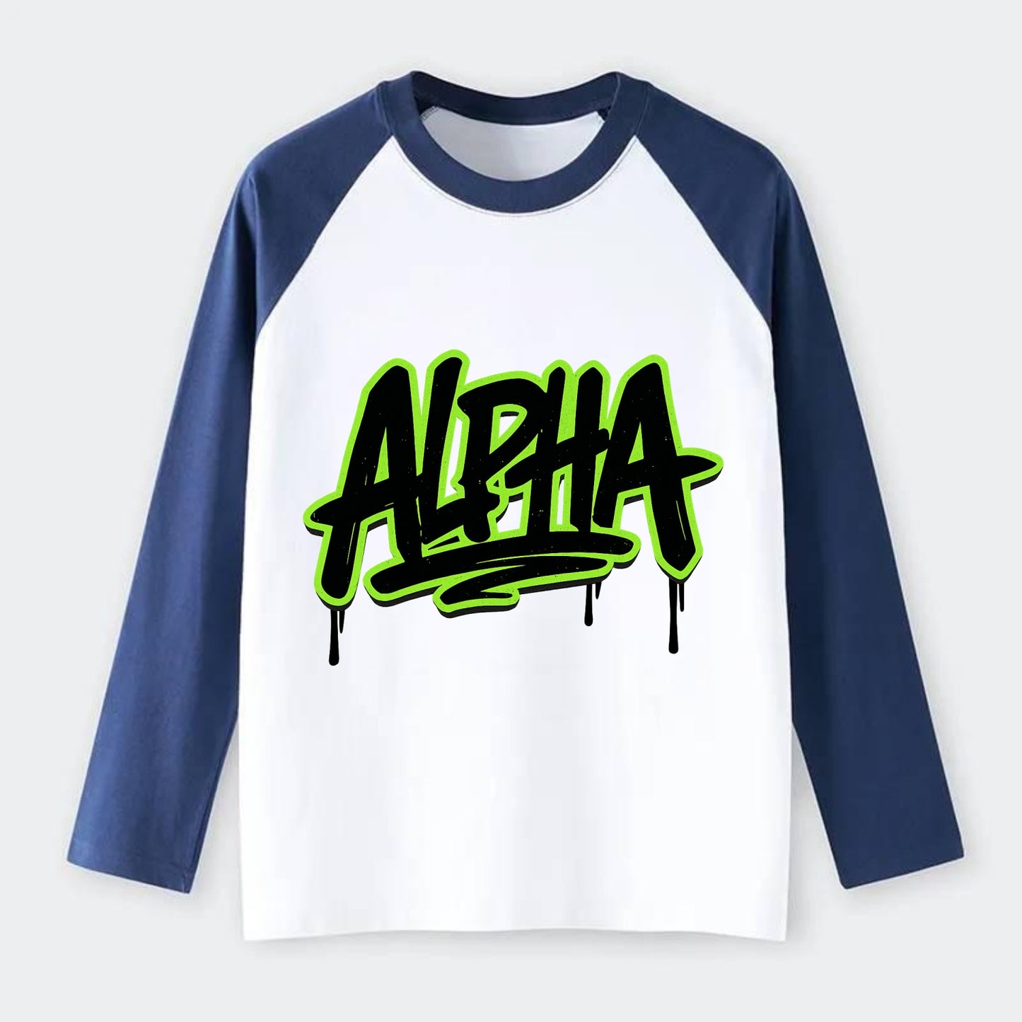 Bold typography design - "ALPHA" - leader of the pack - Raglan Long Sleeve T-Shirt - Blue